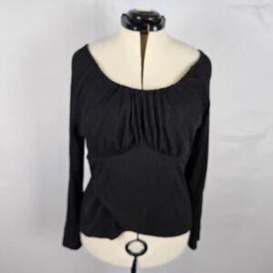 Grace Karin Blouse Women's 2XL Black Pullover Gathered Long Sleeve Scoop Neck